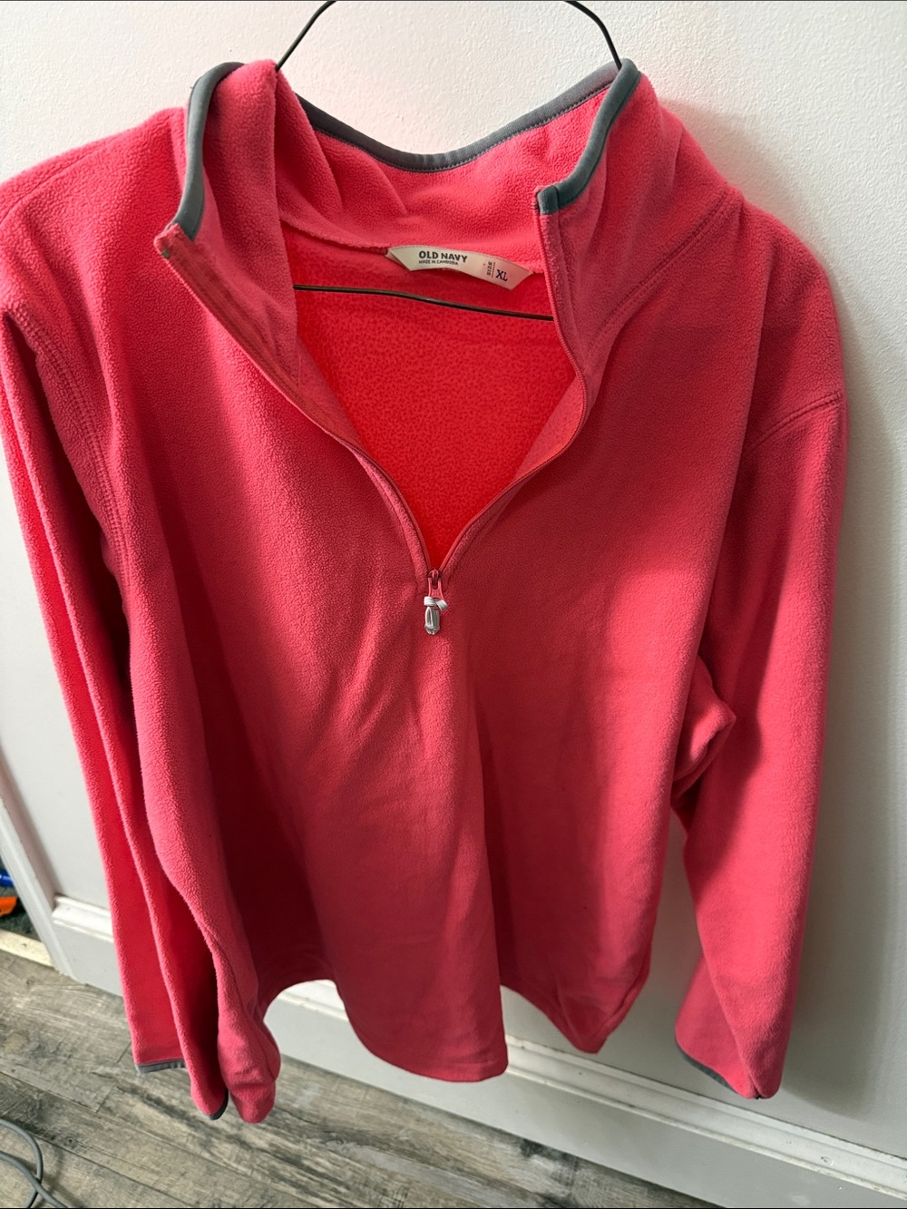 Old Navy Pink Quarter-Zip Fleece Pullover with Gray Trim